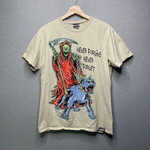 Broken Promises Graphic Tee Medium Beige Grim Reaper & Devil Design Mens M